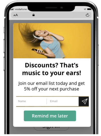 An email capture form delivered on a mobile device