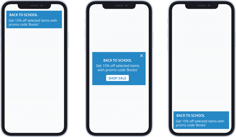 Three variations of in-app message banner