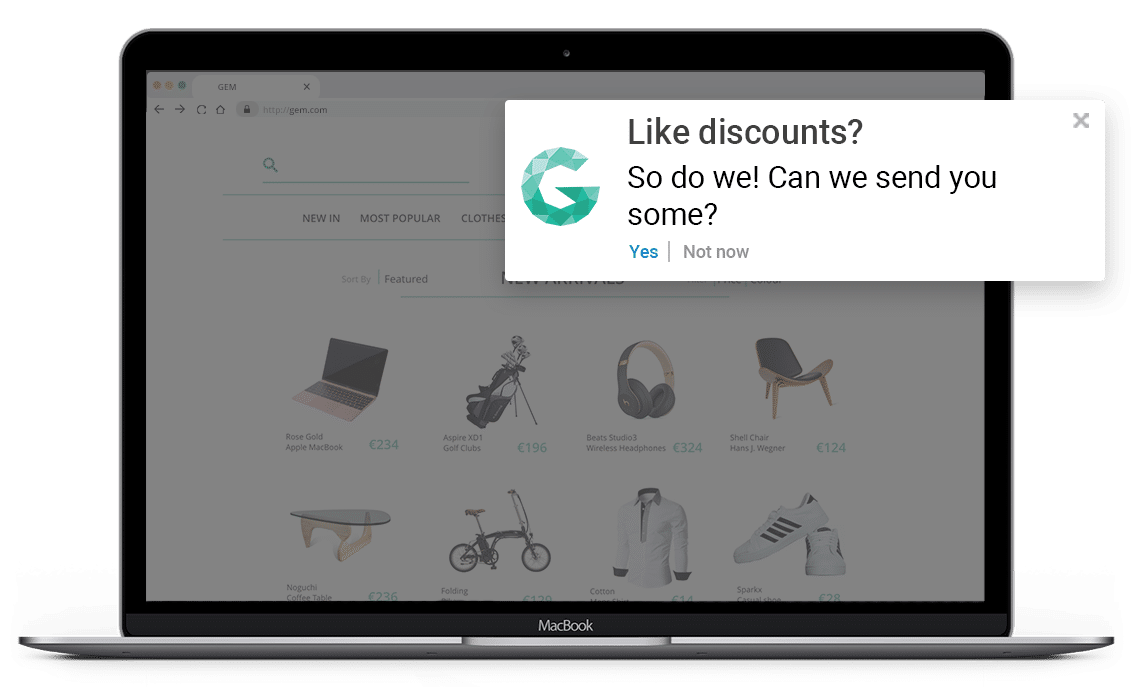 eCommerce pre-permission opt-in message