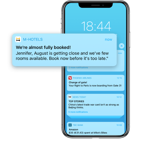 An app push notification sent by a hotel brand