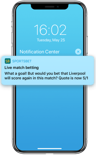 In-play betting push notification promoting next scorer odds