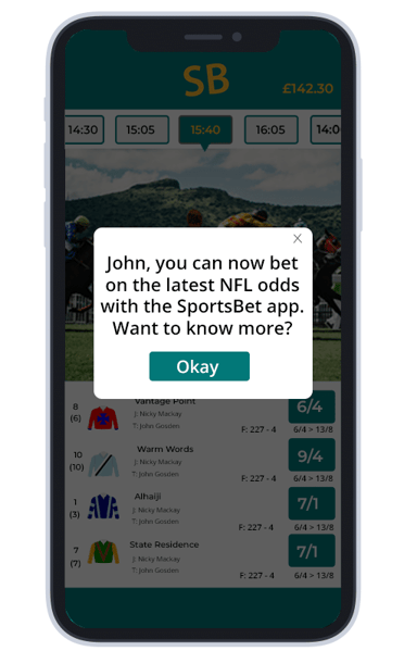 An example of an in-app message sent by a sports betting brand