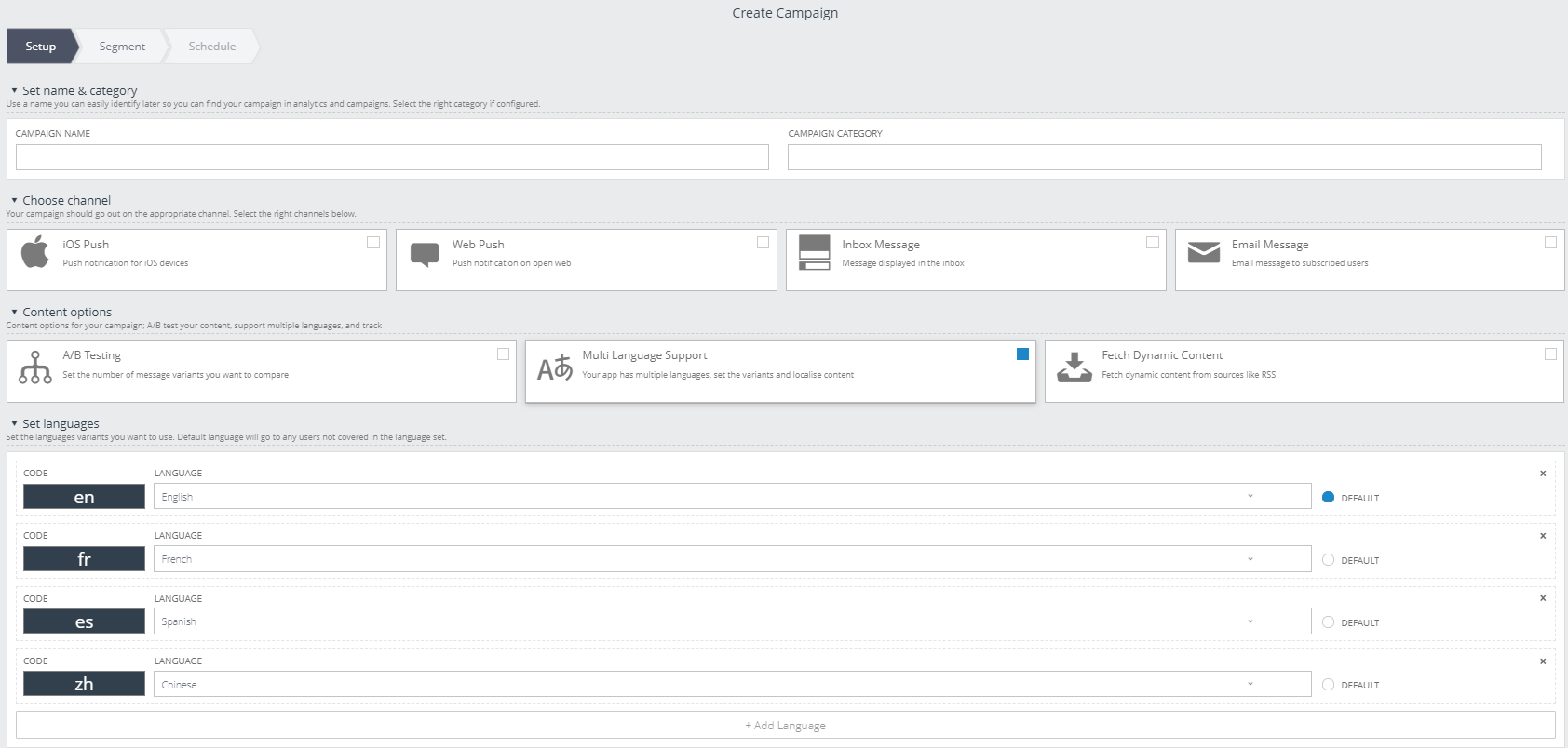 Xtremepush platform multi language tool